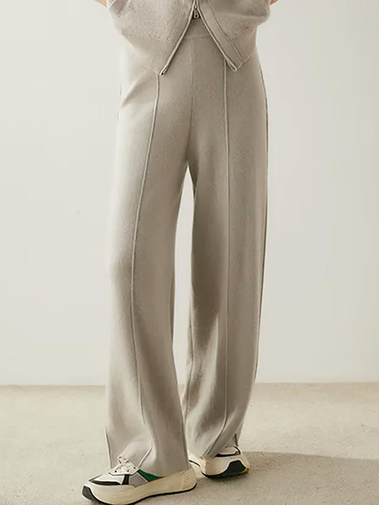 Kaila - Light Gray Wide Leg Cashmere Pants | The Cashmere Studio