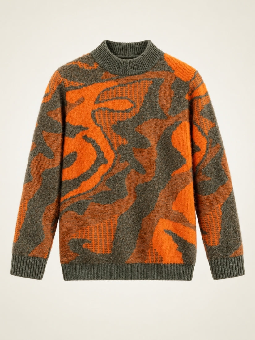 Lior - Orange Jacquard Cashmere Sweater | The Cashmere Studio
