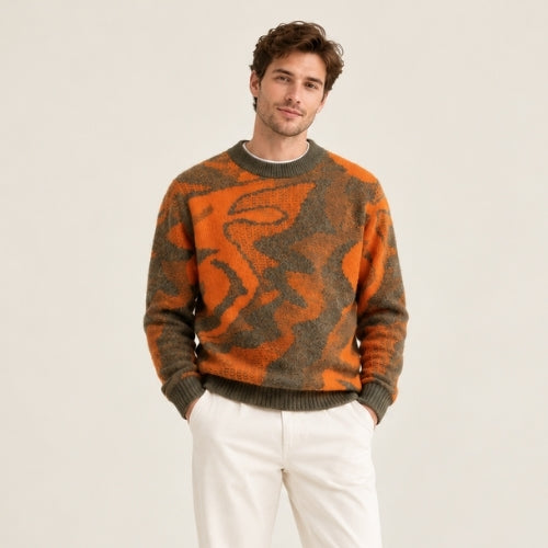 Lior - Orange Jacquard Cashmere Sweater | The Cashmere Studio