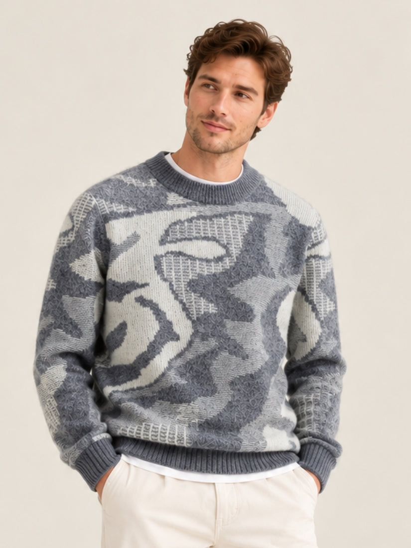Lior - Gray Jacquard Cashmere Sweater | The Cashmere Studio