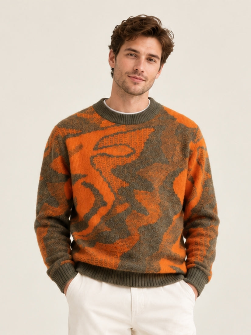 Lior - Orange Jacquard Cashmere Sweater | The Cashmere Studio