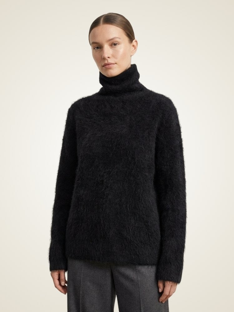 Lenora - Black Brushed Cashmere Sweater | The Cashmere Studio