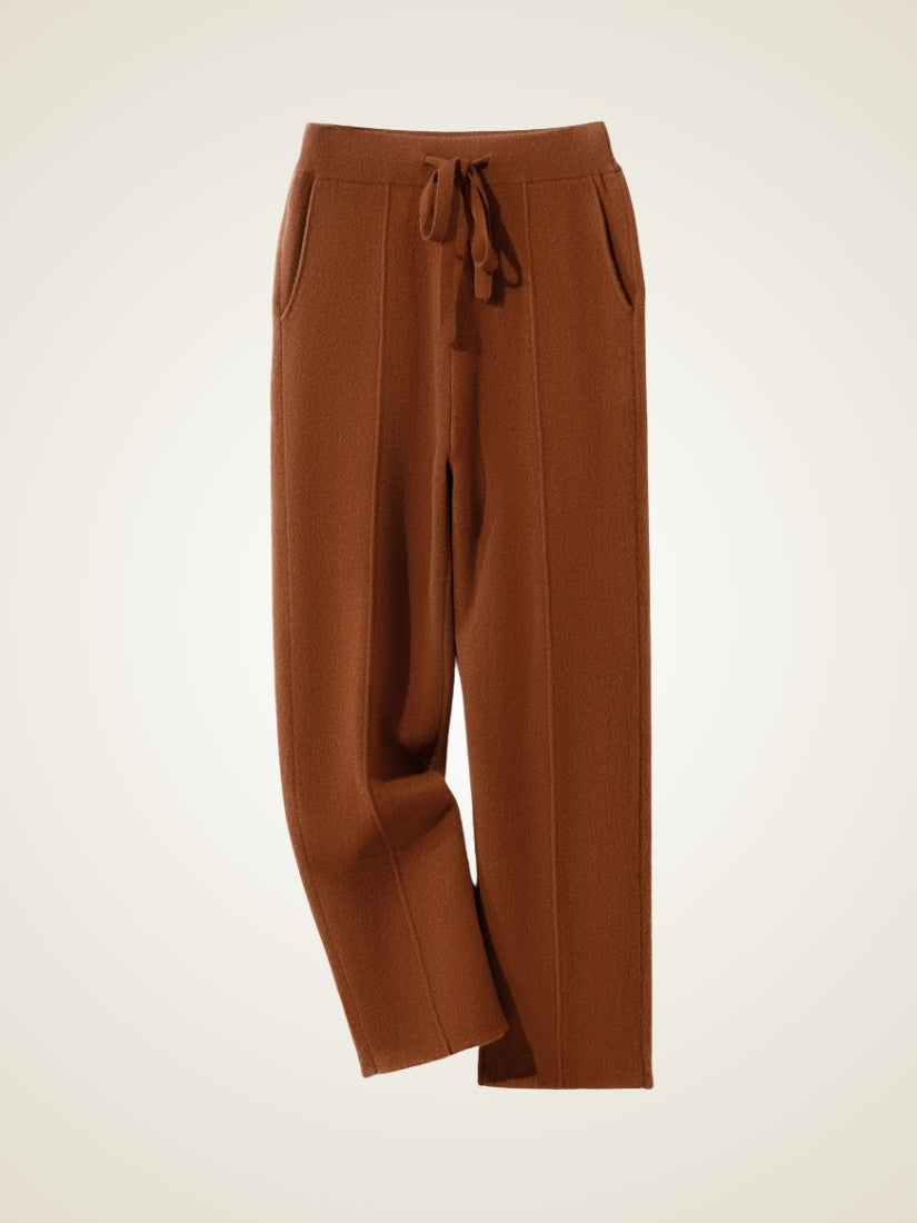 Lorien — Dark Caramel Wide-Leg Cashmere Pants | The Cashmere Studio