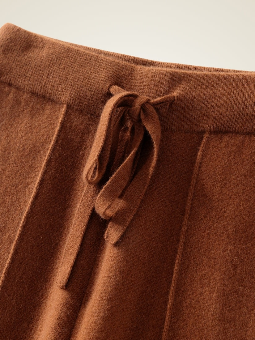Lorien — Dark Caramel Wide-Leg Cashmere Pants | The Cashmere Studio