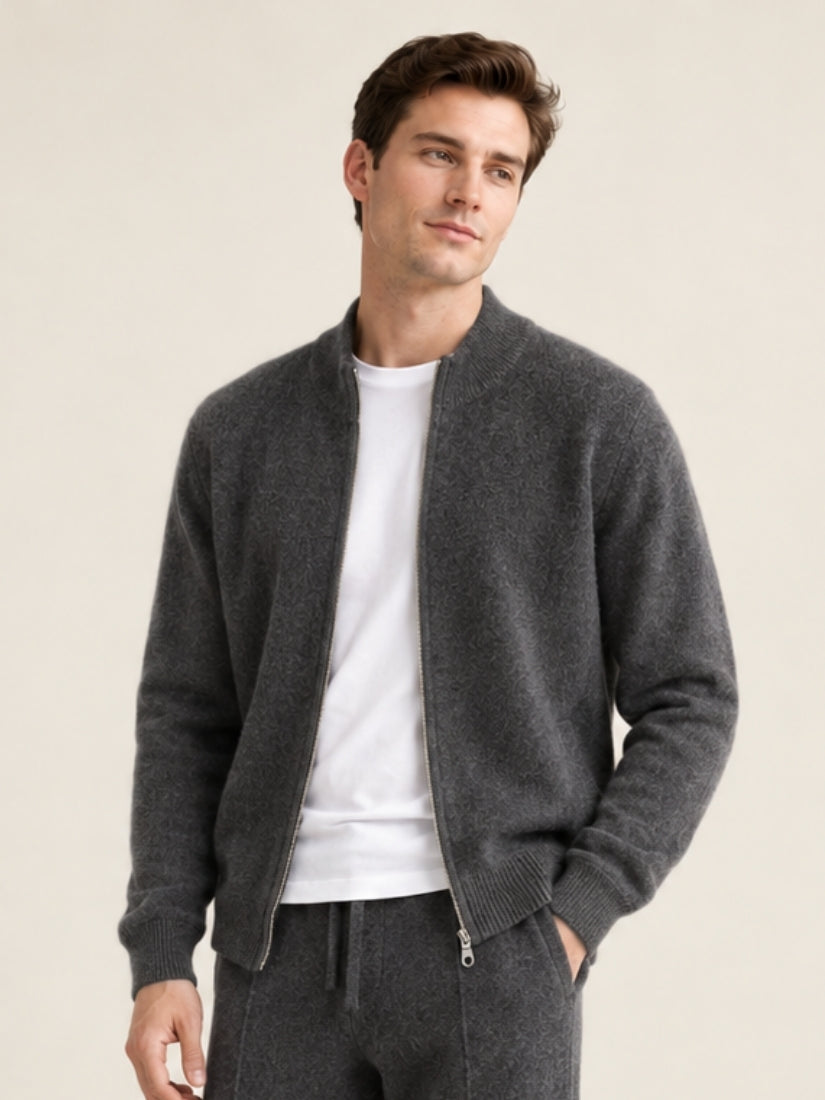 Lorien — Dark Gray Zip-Up Cashmere Cardigan | The Cashmere Studio