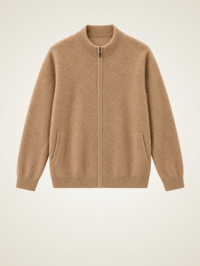 Lorien — Beige Zip-Up Cashmere Cardigan | The Cashmere Studio