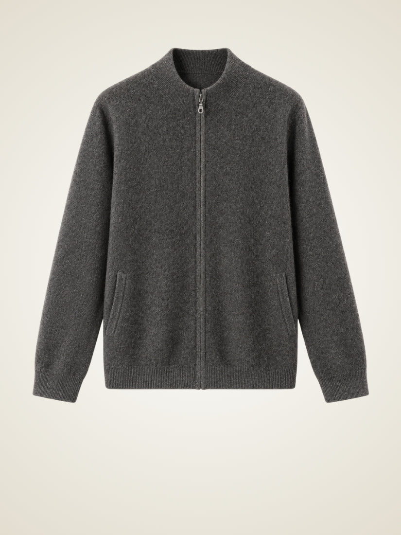 Lorien — Dark Gray Zip-Up Cashmere Cardigan | The Cashmere Studio