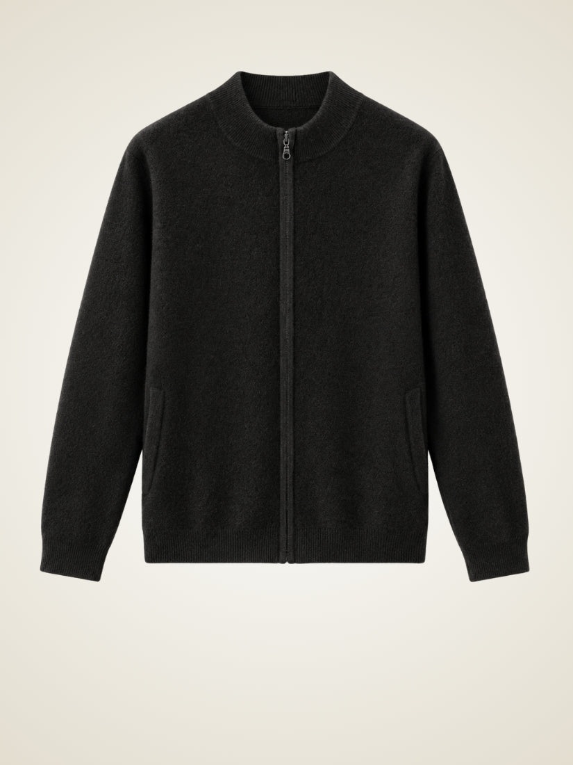 Lorien — Black Zip-Up Cashmere Cardigan | The Cashmere Studio