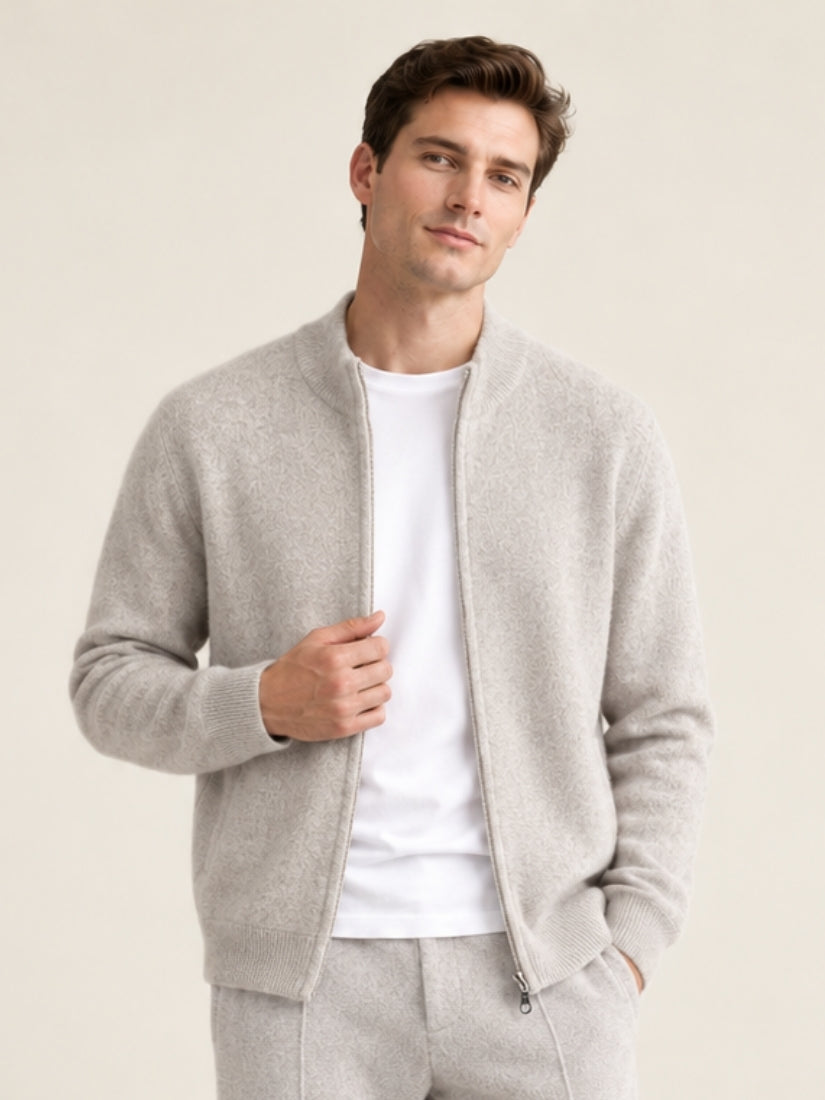Lorien — Light Gray Zip-Up Cashmere Cardigan | The Cashmere Studio