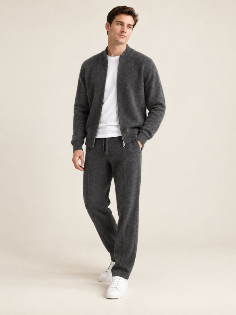 Lorien — Dark Gray Cashmere Zip-Up Cardigan & Wide-Leg Pants Set | The Cashmere Studio