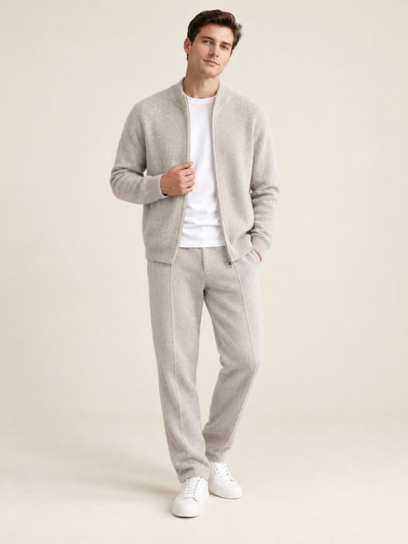 Lorien — Light Gray Cashmere Zip-Up Cardigan & Wide-Leg Pants Set | The Cashmere Studio