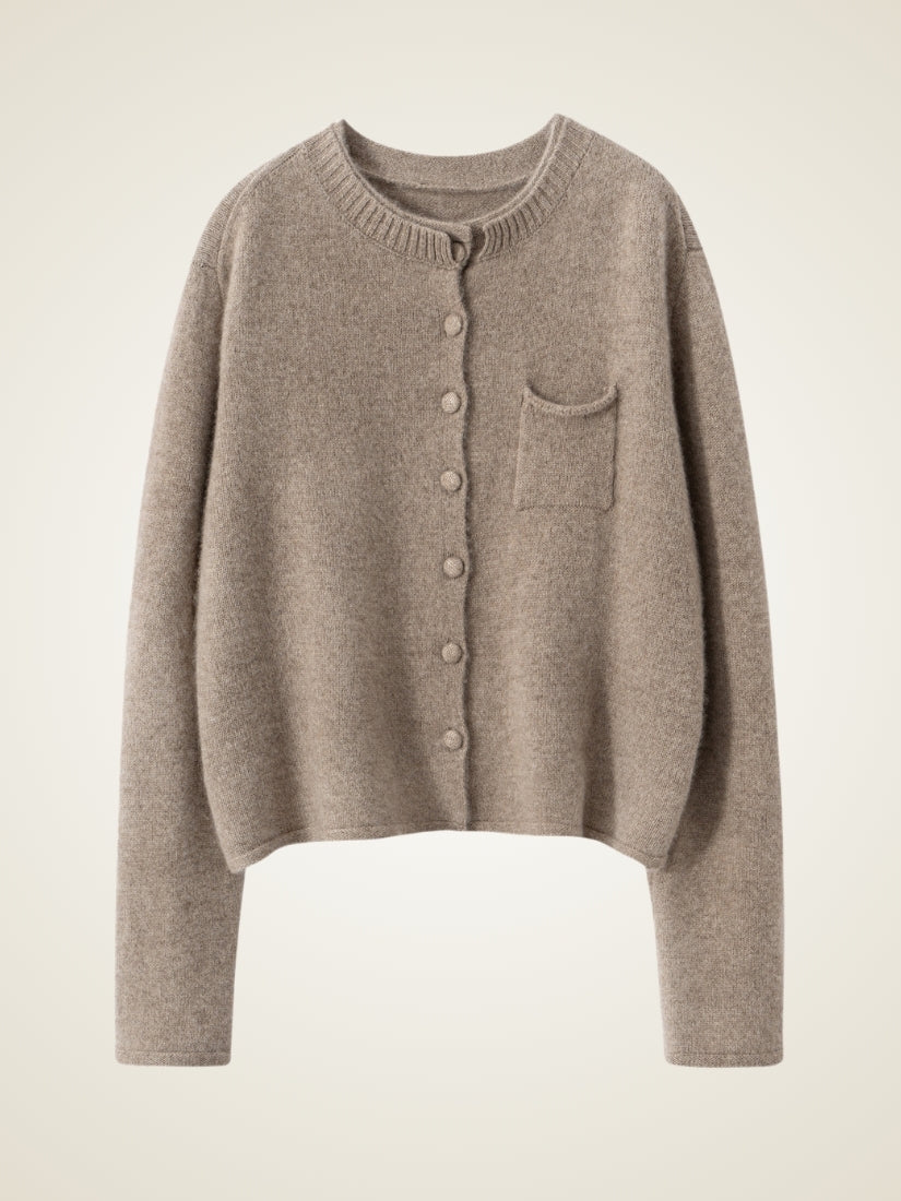 Lumara — Taupe Round-Neck Cashmere Cardigan | The Cashmere Studio