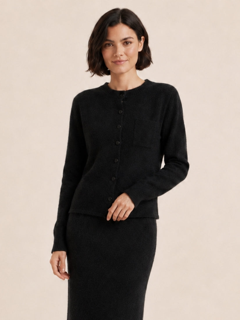 Lumara — Black Round-Neck Cashmere Cardigan | The Cashmere Studio