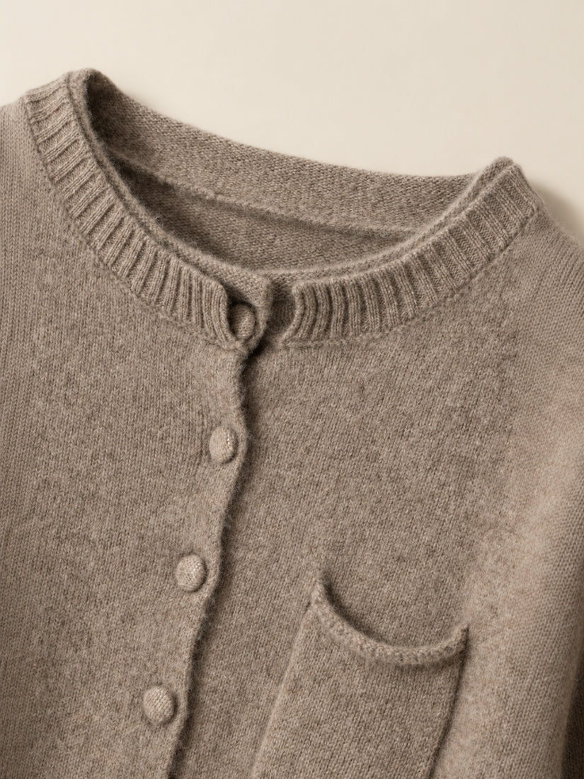 Lumara — Taupe Round-Neck Cashmere Cardigan | The Cashmere Studio
