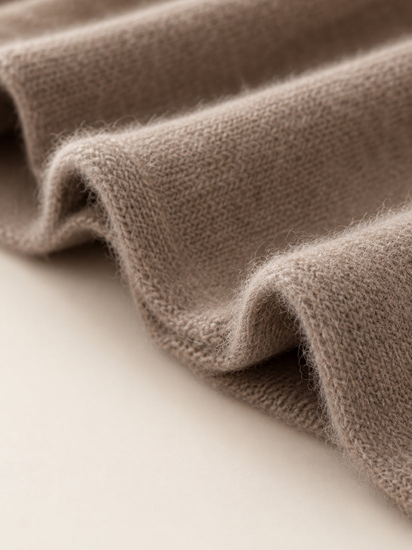 Lumara — Taupe Round-Neck Cashmere Cardigan | The Cashmere Studio