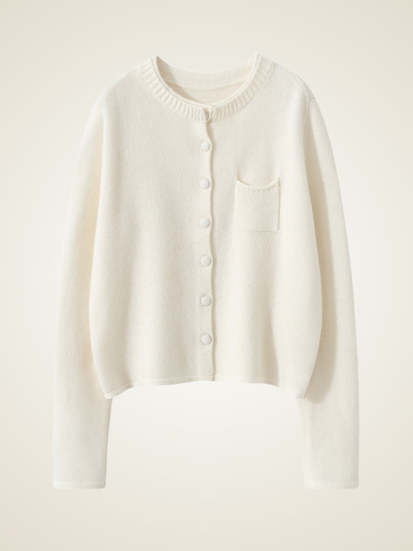 Lumara — Ivory Round-Neck Cashmere Cardigan | The Cashmere Studio