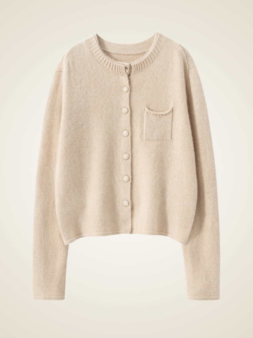 Lumara — Beige Round-Neck Cashmere Cardigan | The Cashmere Studio
