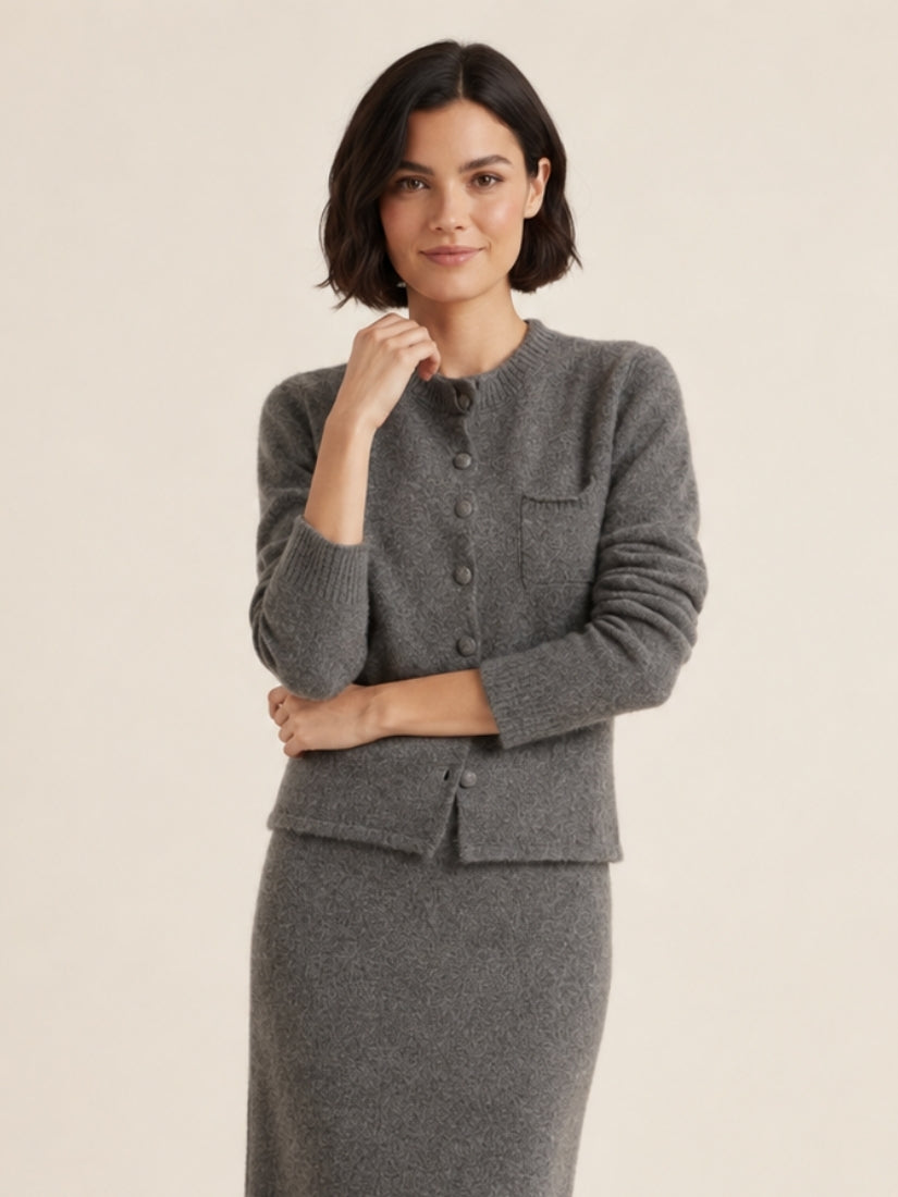 Lumara — Gray Round-Neck Cashmere Cardigan | The Cashmere Studio
