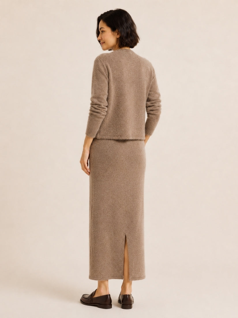 Lumara — Taupe Round-Neck Cashmere Set | The Cashmere Studio