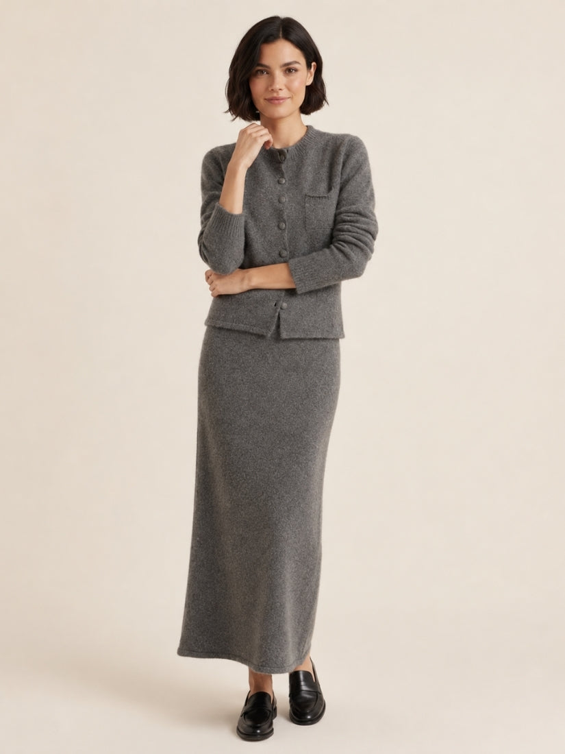 Lumara — Gray Round-Neck Cashmere Set | The Cashmere Studio