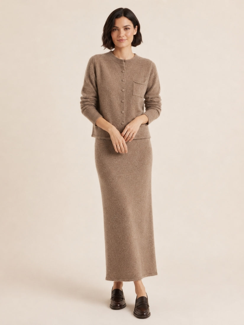 Lumara — Taupe Round-Neck Cashmere Set | The Cashmere Studio