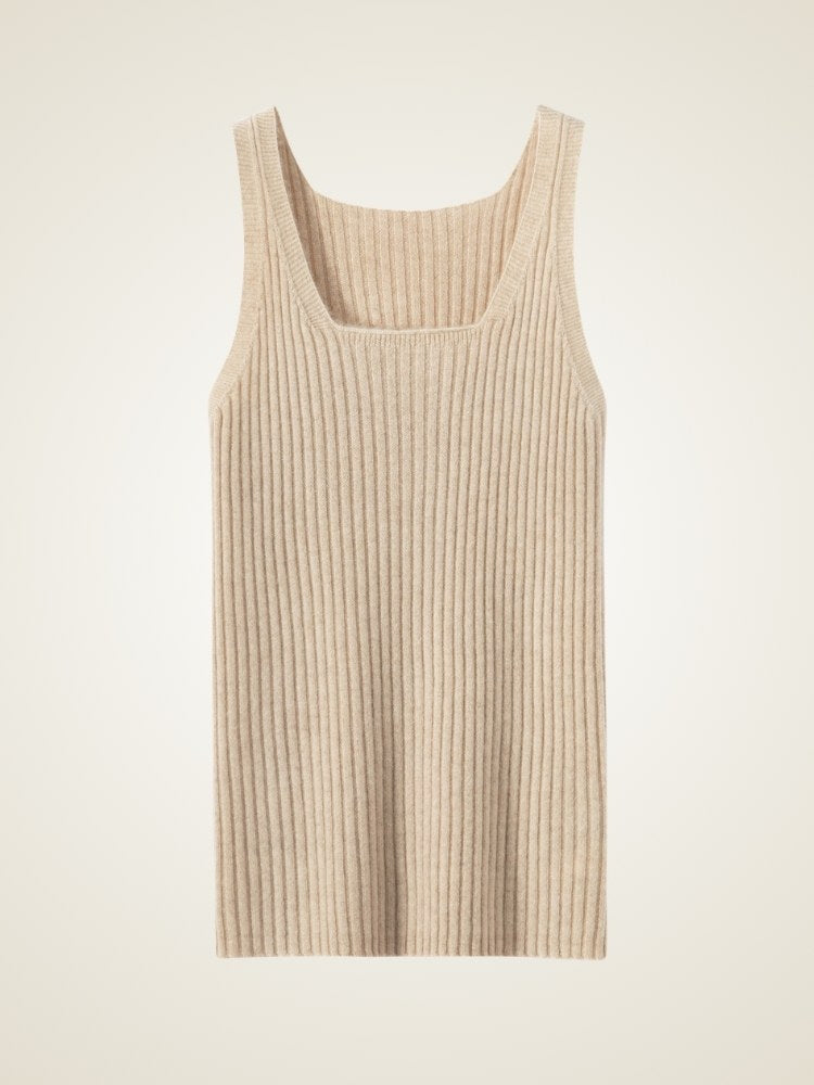 Lynaelis - Beige Ribbed Cashmere Tank Top | The Cashmere Studio