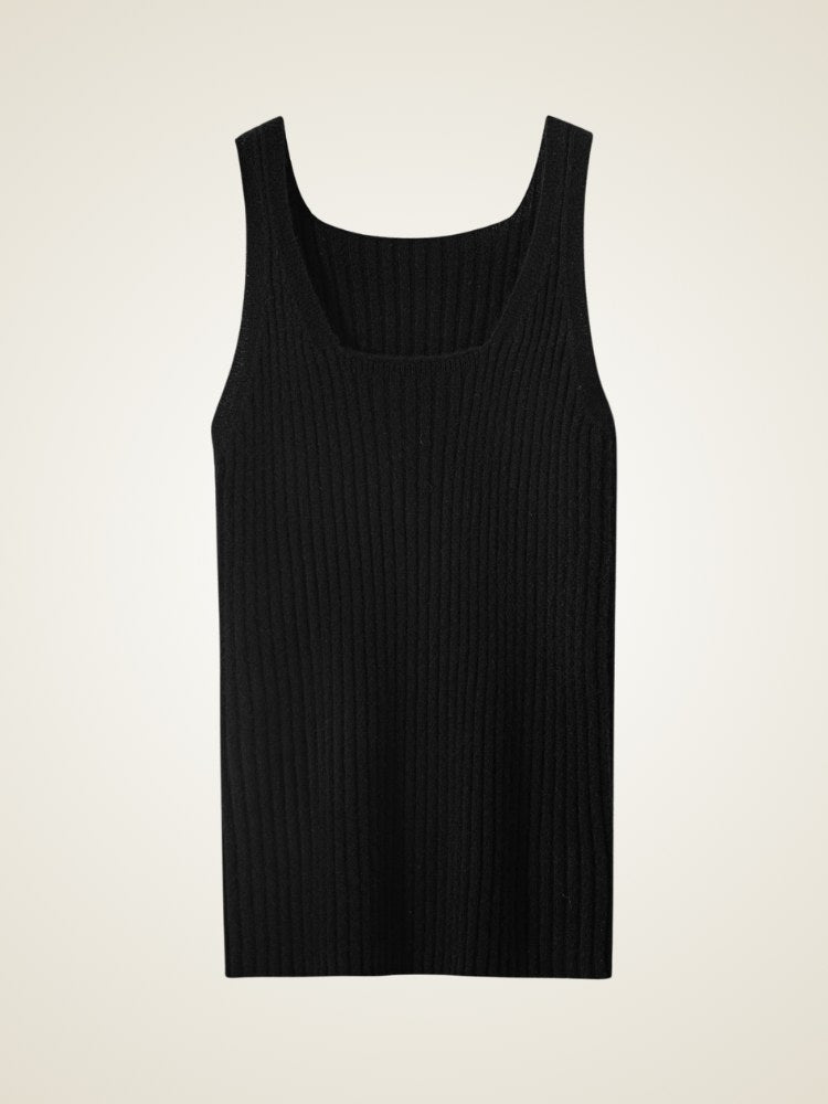 Lynaelis - Black Ribbed Cashmere Tank Top | The Cashmere Studio