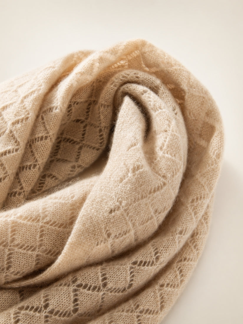 Lysavine - Beige Diamond Openwork Cashmere Stole | The Cashmere Studio