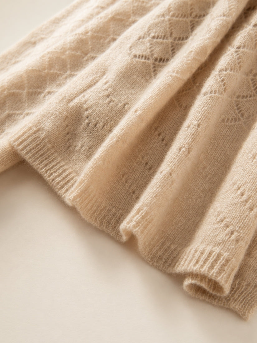 Lysavine - Beige Diamond Openwork Cashmere Stole | The Cashmere Studio
