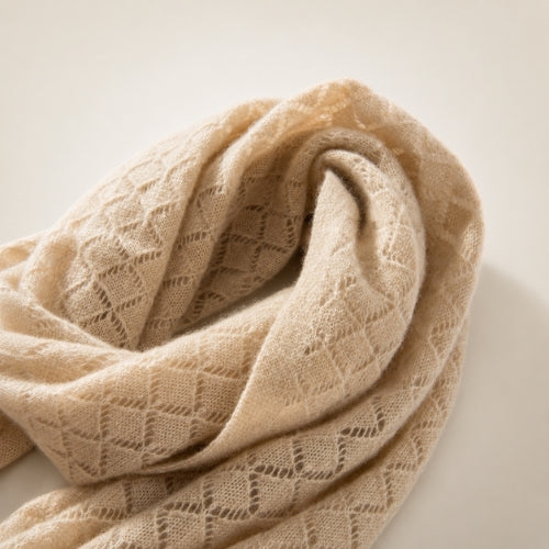 Lysavine - Beige Diamond Openwork Cashmere Stole | The Cashmere Studio
