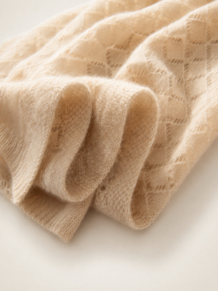 Lysavine - Beige Diamond Openwork Cashmere Stole | The Cashmere Studio