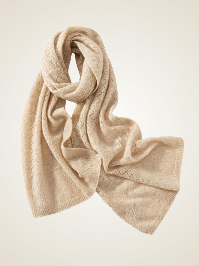 Lysavine - Beige Diamond Openwork Cashmere Stole | The Cashmere Studio