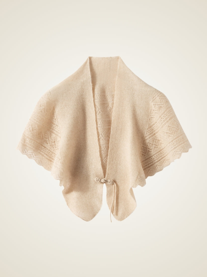 Maesel - Beige Chinese Knot Cashmere Cape | The Cashmere Studio