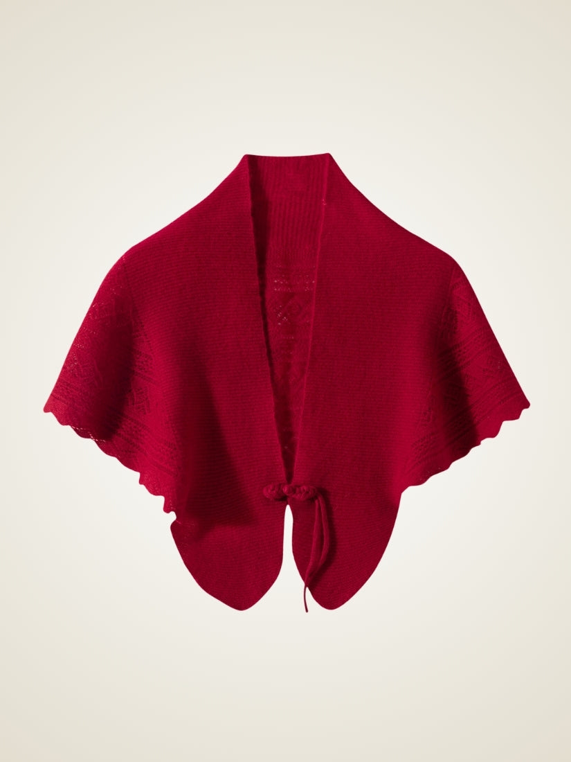 Maesel - Red Chinese Knot Cashmere Cape | The Cashmere Studio