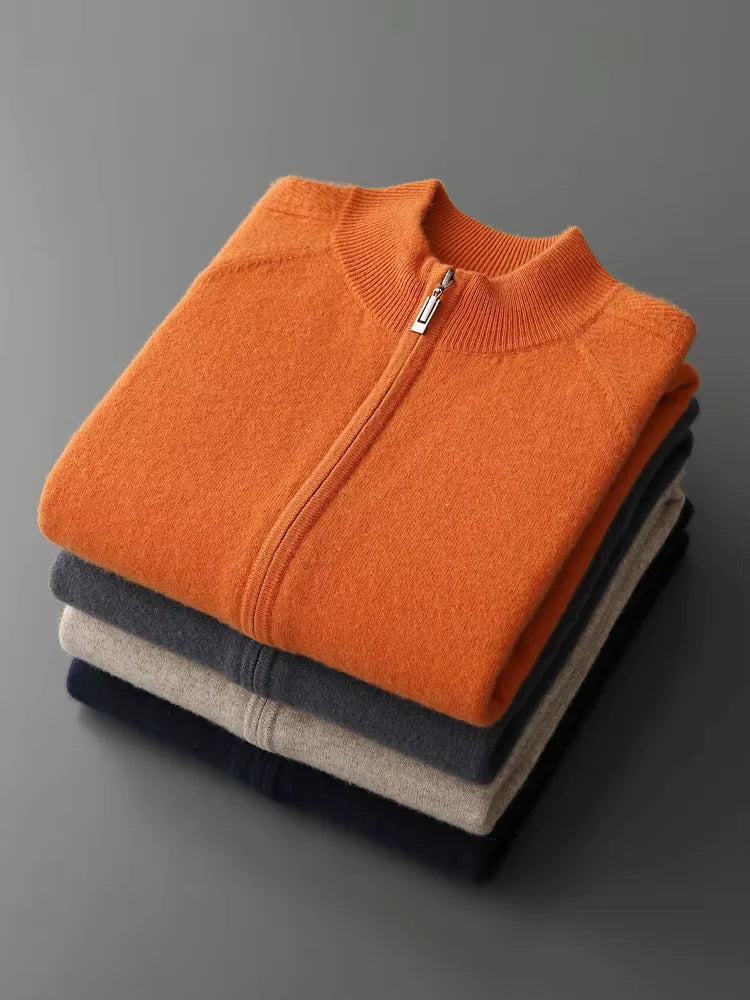 Caleb - Orange Zip Up Cashmere Cardigan | The Cashmere Studio