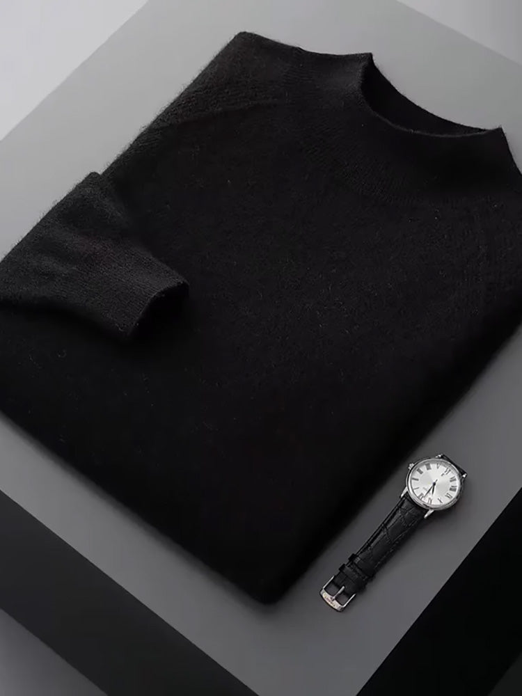 Lucas - Black Mock Neck Cashmere Sweater | The Cashmere Studio