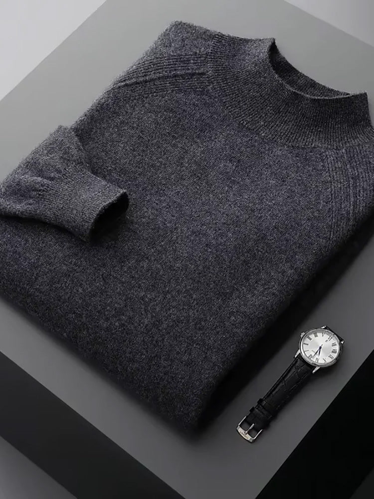 Lucas - Dark Gray Mock Neck Cashmere Sweater | The Cashmere Studio