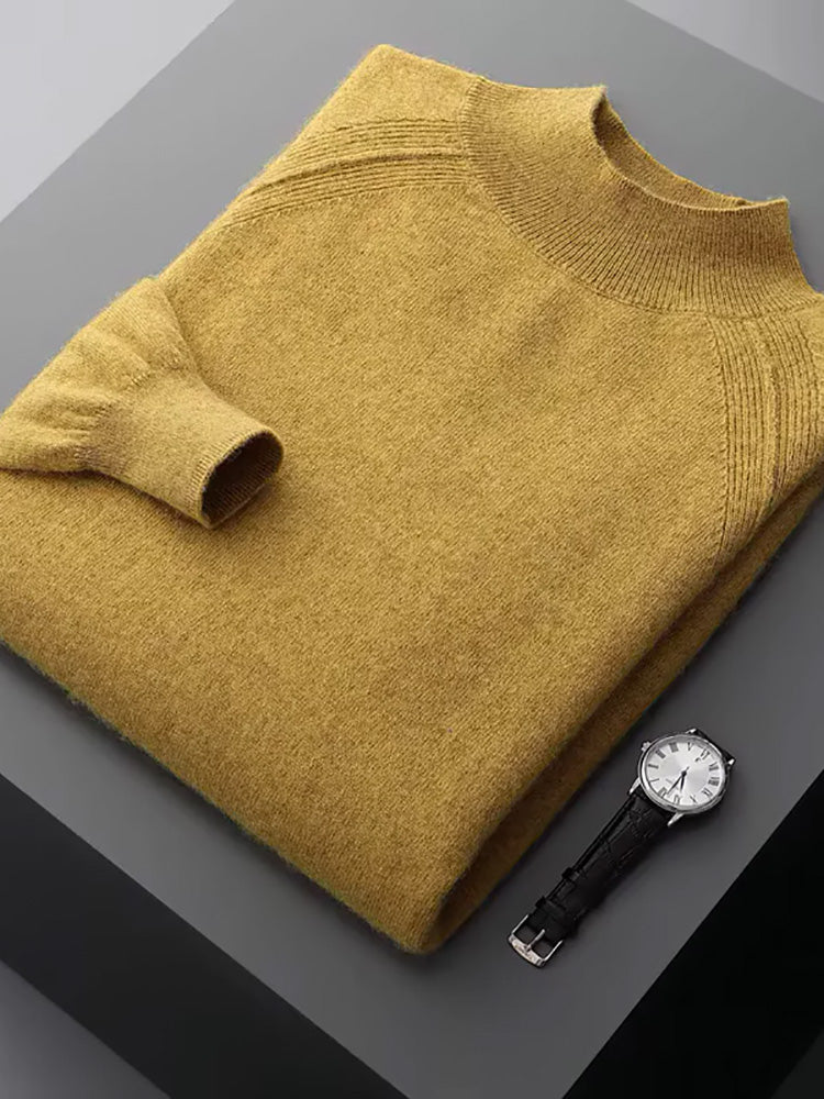 Lucas - Mustard Mock Neck Cashmere Sweater | The Cashmere Studio