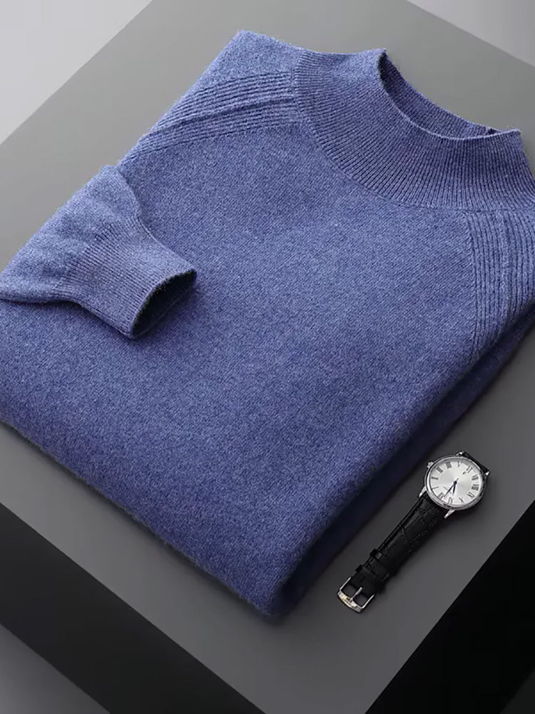 Lucas - Blue Mock Neck Cashmere Sweater | The Cashmere Studio