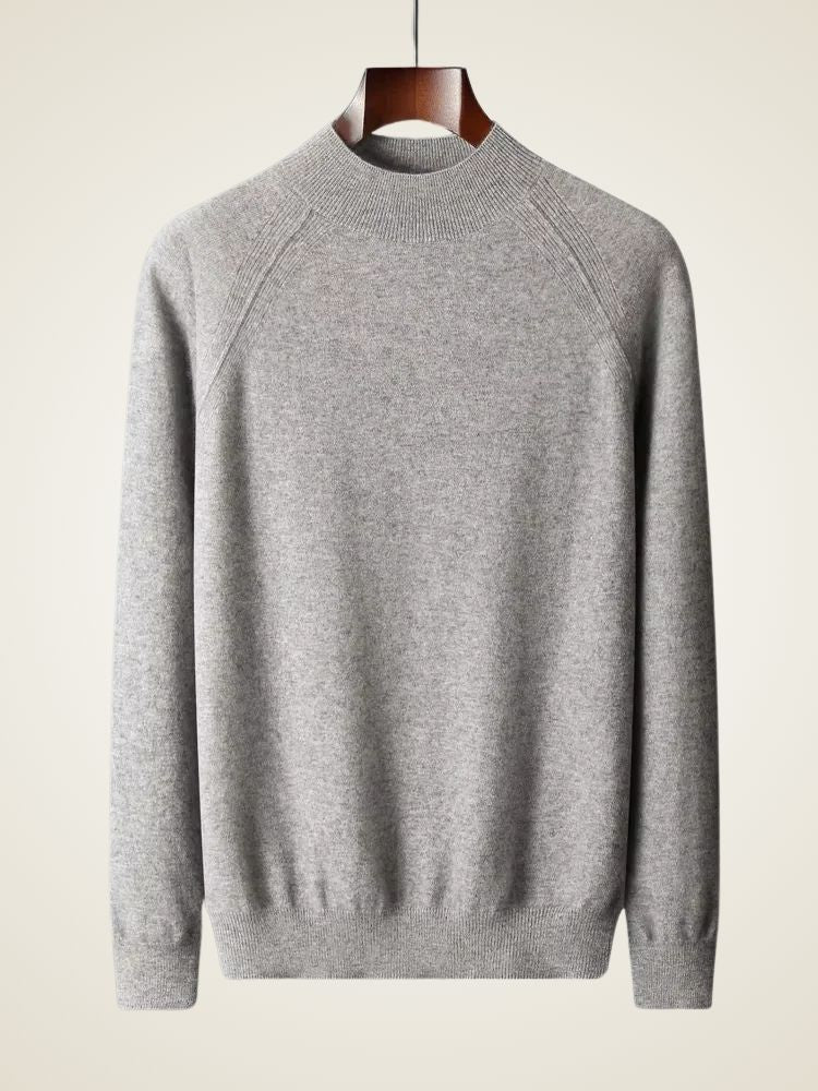 Lucas - Light Gray Mock Neck Cashmere Sweater | The Cashmere Studio