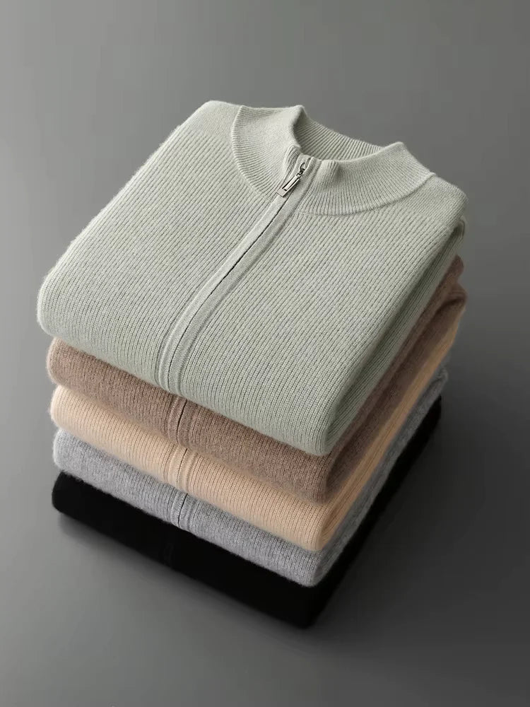 Blake - Sage Green Cashmere Zip-Up Cardigan | The Cashmere Studio