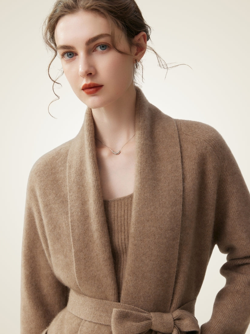 Meranys - Taupe Belted Cashmere Cardigan | The Cashmere Studio
