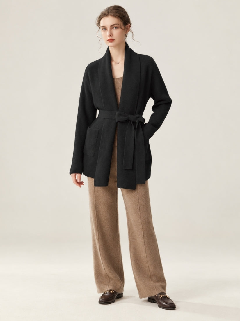Meranys - Black Belted Cashmere Cardigan | The Cashmere Studio