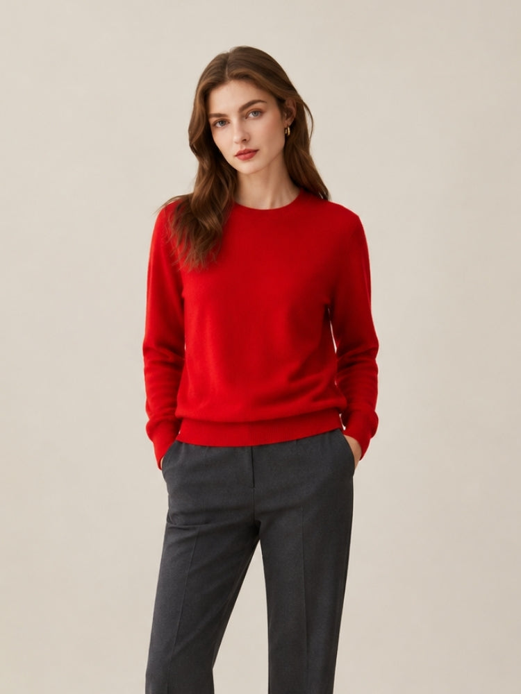 Myriana - Red Crew Neck Cashmere Sweater | The Cashmere Studio