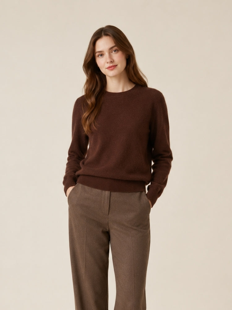 Myriana - Brown Crew Neck Cashmere Sweater | The Cashmere Studio