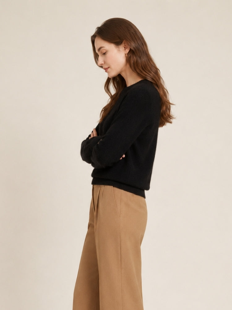 Myriana - Black Crew Neck Cashmere Sweater | The Cashmere Studio