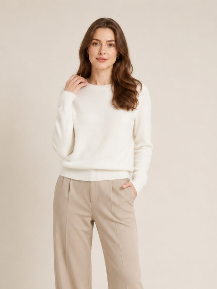 Myriana - Ivory Crew Neck Cashmere Sweater | The Cashmere Studio
