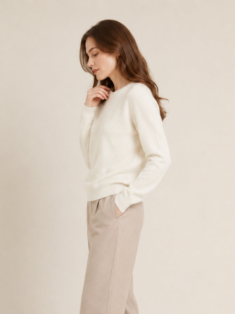 Myriana - Ivory Crew Neck Cashmere Sweater | The Cashmere Studio