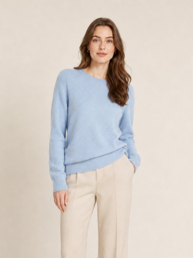 Myriana - Light Blue Crew Neck Cashmere Sweater | The Cashmere Studio