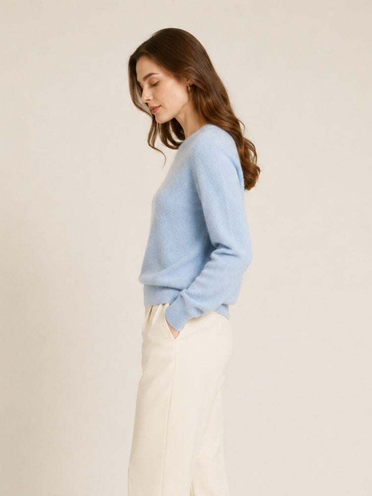 Myriana - Light Blue Crew Neck Cashmere Sweater | The Cashmere Studio